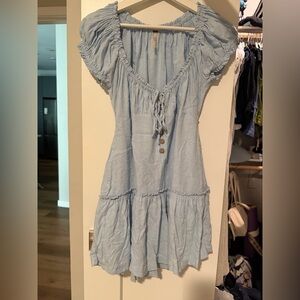 Free People Perri Linen Mini Dress Light Blue S